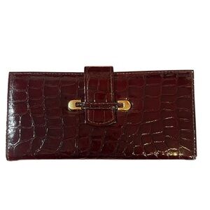 Red Crocodile Leather Bi-Fold Wallet/Checkbook Holder – Pristine Condition, Must